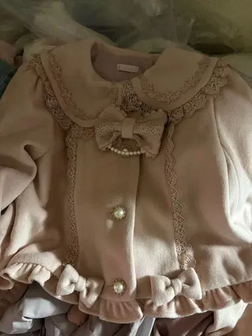 axes femme kawaii 리본 펄 코트 핑크