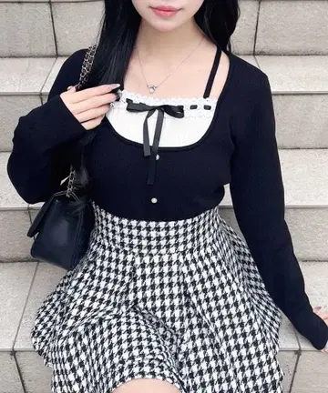 프론트 리본 리브 절개 니트