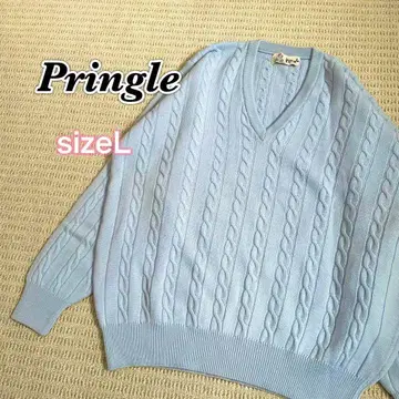 [새상품급] Pringle V넥 니트 케이블 짜임 스카이블루 사이즈 L