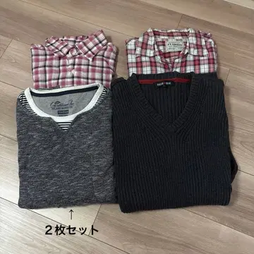 남성용 셔츠 체크 스웨터 티셔츠 세트