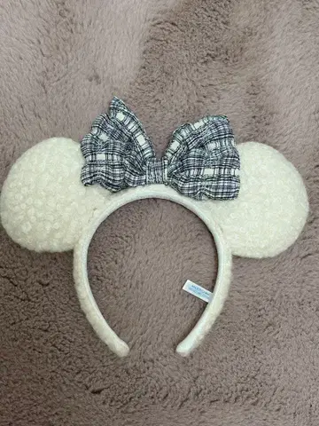 [ 2025년 크리스마스 ] 신상 미니 머리띠 아이보리 체크 무늬 리본