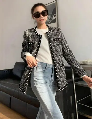 벌스데이 바쉬 블랙 트위드 펄 장식 자켓
