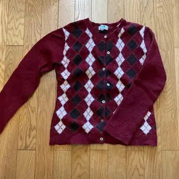 아가일 무늬 가디건 38 와인 레드 23구