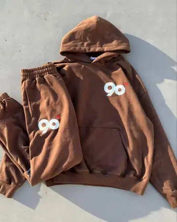 9090 브라운 후드 부착 맨투맨 셋업