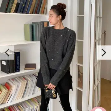 벌스데이 바쉬 일리 펄 니트탑 다크 그레이 숏 울