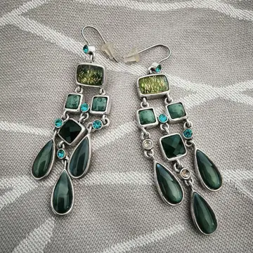 빈티지 그린 컬러 스톤 샹들리에 귀걸이