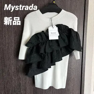 [ 새상품 ] Mystrada 5분 소매 아지메 프릴 니트 특수 화이트
