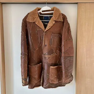 패치워크풍 브라운 가죽 자켓 빈티지 가공