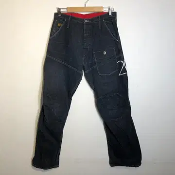 G-STAR 다크 데님 스트레이트 팬츠 빨간색 안감 부착