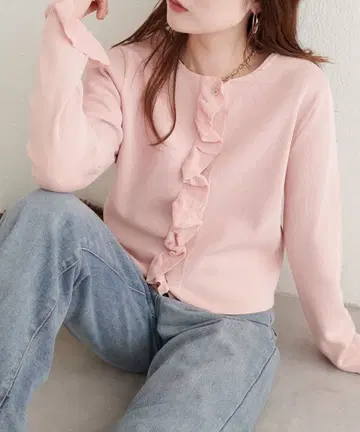 natural couture 프릴 디테일 가디건 핑크