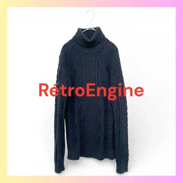[새상품급] 레트로 엔진 케이블 니트 터틀넥 블랙 M 면 100%