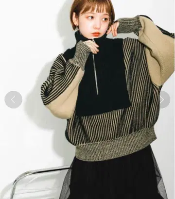 KBF 레이어드 하프 지퍼 니트