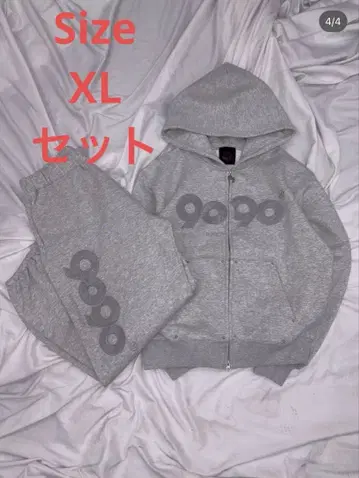 그레이 후드 부착 맨투맨 셋업