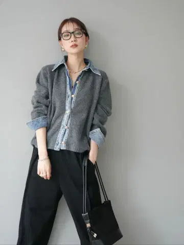 데님 옷깃 버튼 니트 가디건