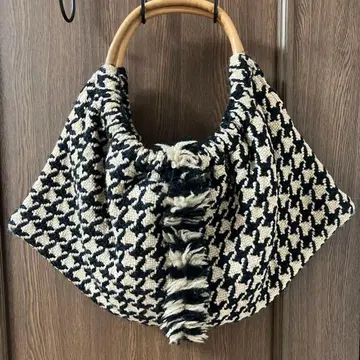 츠모리치사토 체크 하운드투스 숄더 토트 트위드 울 백