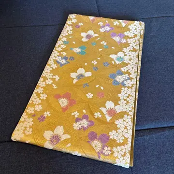 골드 컬러 꽃무늬 순수 실크 후쿠로 오비 기모노용