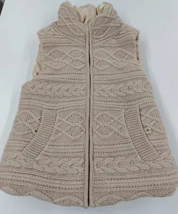 브라만 아란 무늬 니트 x 나일론 리버서블 다운 베스트 베이지