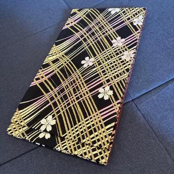 블랙 금 핑크 꽃무늬 순수 실크 후쿠로 오비