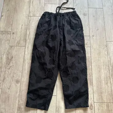 도트 무늬 캐주얼 팬츠 블랙 면린넨 도트 무늬