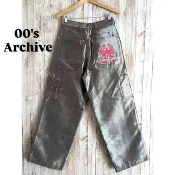00's Archive 초와이드 배기 데님 와이드 실버 자수 Y2K
