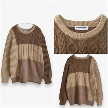 [ RODEO CROWNS ] 엠보싱 로고 패치워크 케이블 니트