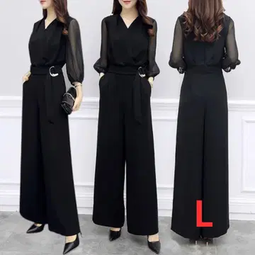 올인원 L 사이즈 깔끔 포멀 파티 드레스 블랙 V 넥