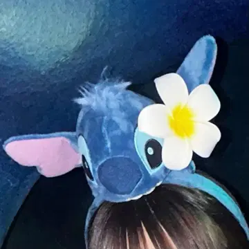 스티치 머리띠 파랑 꽃 장식