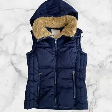 자라 퀼팅 베스트 다운풍 후드 탈부착 인조 모피 S 네이비