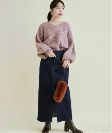 vis 풀오버 니트 스웨터 멜란지 V넥 퍼프 소매