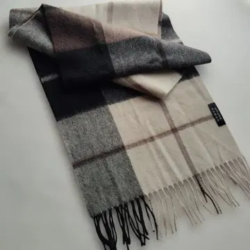 100% 염소털 머플러 체크 프린지 캐시미어