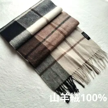 100% 염소털 머플러 체크 프린지 캐시미어