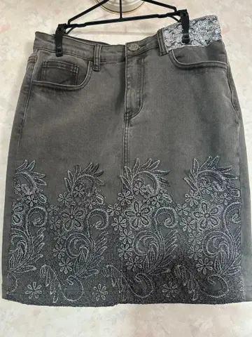 데시구알 데님 스커트 레이스 마감