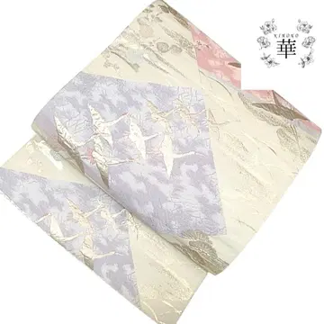 1390 화 후쿠로 오비 군학 학 꽃 새 산 베이지 금