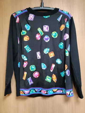 빅 사이즈 레오나르 보석 패턴 긴팔 니트 실크 혼방 얇은 소재