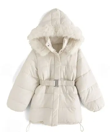 벨트 포함 퍼 충전솜 다운 코트