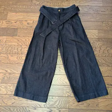 다크 그레이 데님 와이드 팬츠 벨트 포함