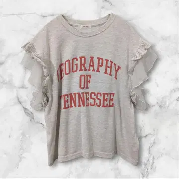 mily bilet 더블 프릴 소매 칼리지 스타일 루즈핏 로고 T셔츠