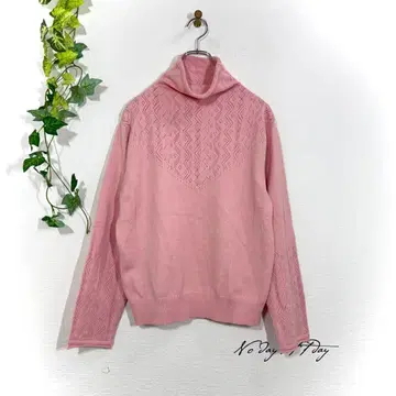 Renan 레난 하이넥 니트 스웨터 LL 핑크 복숭아색 시스루 짜임