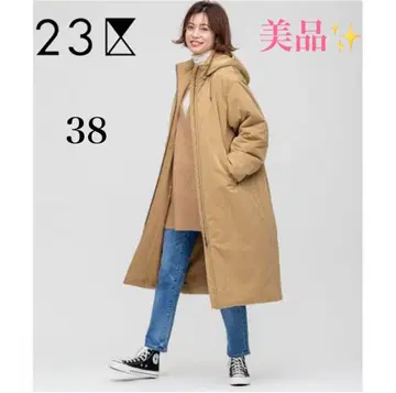 새상품급 23구 충전솜 논스티치 롱 아우터 롱 코트 후드 카멜