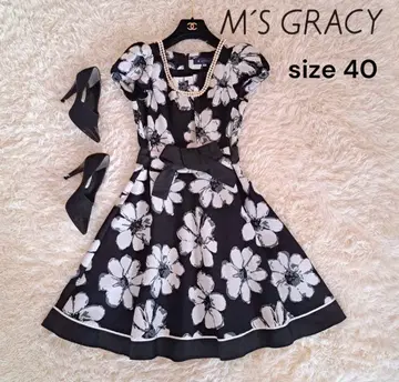 꽃무늬 엠즈 그레이시 원피스 L 꽃무늬 리본 A라인 반팔 40