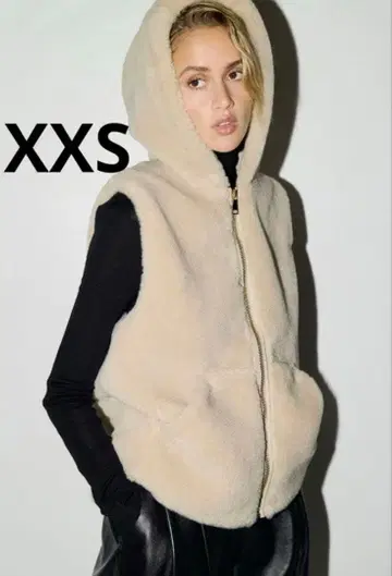 H&M 후디드 보아 베스트 라이트 베이지 XXS