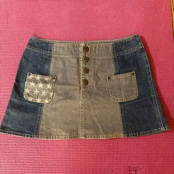 데님 패치워크 미니 스커트