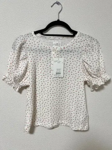 merry jenny 미니 꽃무늬 퍼프 슬리브 티 핑크