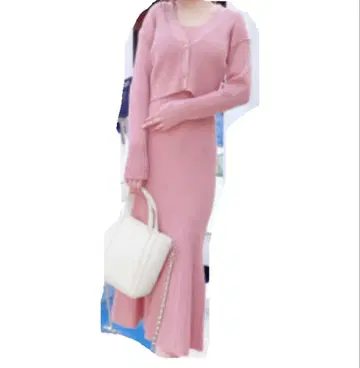 완판 rady 니트 리브 니트 가디건 + 원피스 셋업 M 사이즈 핑크