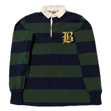 BARBARIAN 네이비 그린 스트라이프 긴팔 피케 셔츠