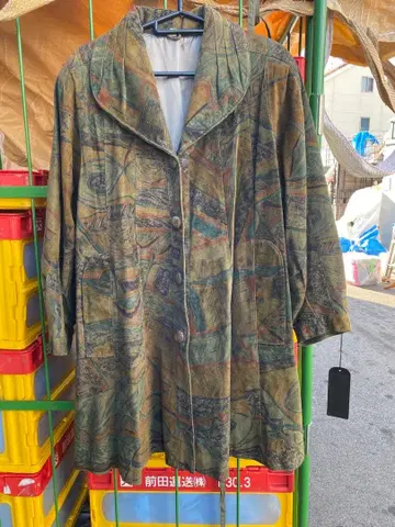 레어 이탈리아제 천연 가죽 스웨이드 가죽 코트 올 패턴 아트 패턴 레트로