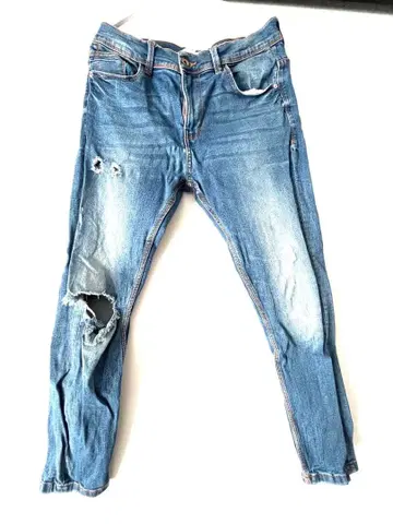 ZARA 라이트 블루 스키니 데님 데미지 가공