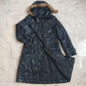 네이비 롱 다운 코트 포켓 있음 방한 경량