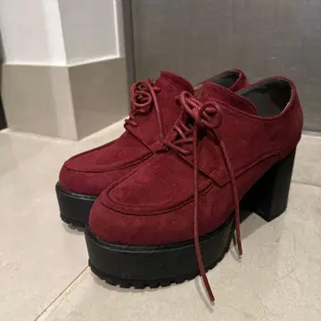 dazzlin 통굽 힐 펌프스 겨울 빨간색 벨로아 신발 벨벳 M 사이즈