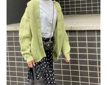 myine 2way 패턴 편직 볼륨 니트 (라임)